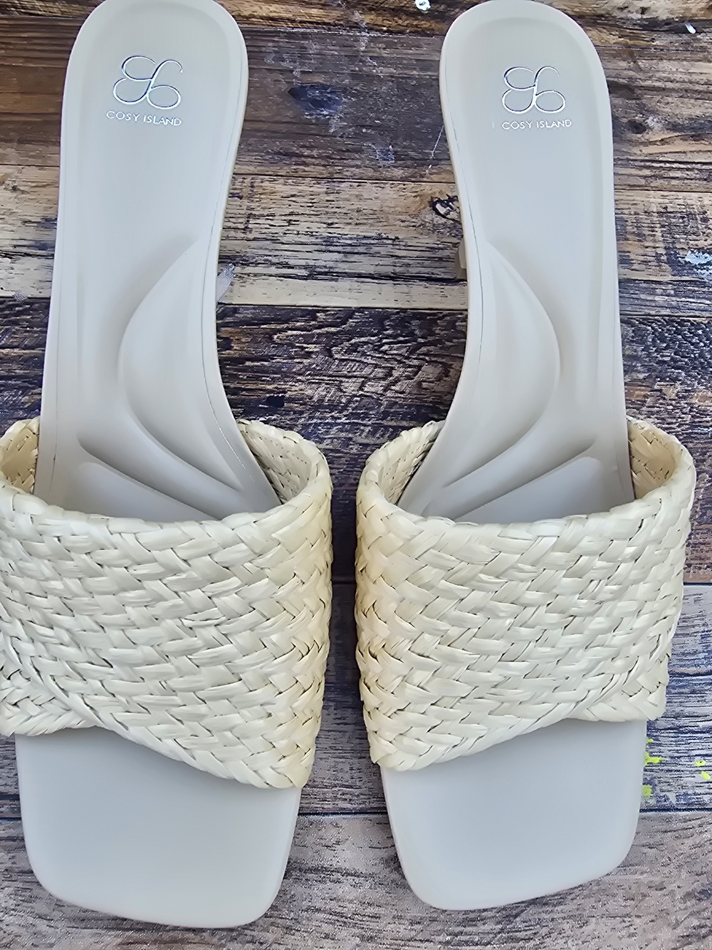 Cosy Island braided slide sandals woven straw texture and square toe Size 9.5 - Picture 9 of 12